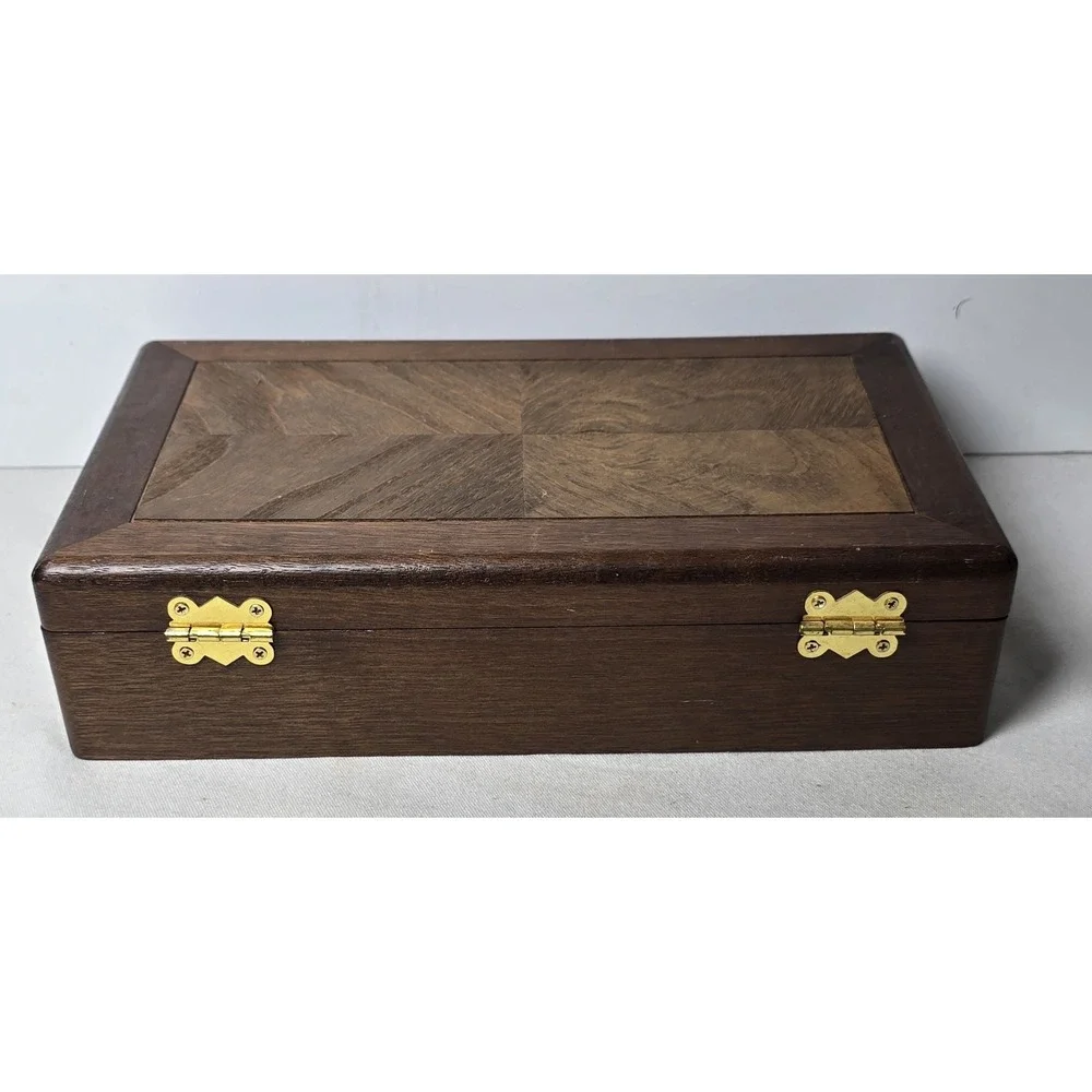 Wood Inlay Jewelry‎ Ring Brown Box Cream Inside